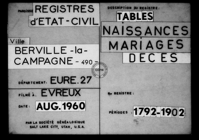 Tables (1792-1902)