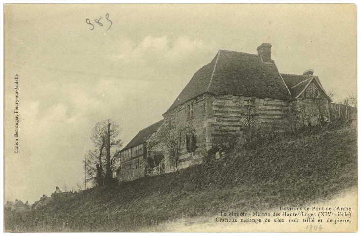 Manoir (Le). Environs de Pont-de-l'Arche. - Le Manoir. - Maison des Hautes-Loges (XIVe siècle) Gracieux mélange de silex noir taillé et de pierre.