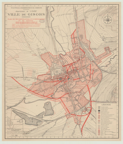 Gisors _ "Ministère de la Reconstruction et de l'Urbanisme. Ville de Gisors. Plan de reconstruction et d'aménagement et de zonage (arrêté 1944, modifié 12 août 1947)".