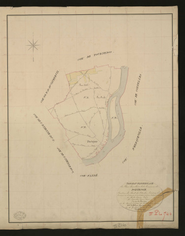 Portejoie. Tableau d'assemblage _ du Plan Parcellaire de la Commune de Portejoie. _ Canton de Pont-de-l'Arche - Louviers - Eure. _ Terminé sur le terrain le 3 Octobre 1834 sous l'administration de M. A. Passy, Préfet _ M. Legendre, maire _ en sous la Direction de M. Marel, Directeur des Contributions directes. _ M. Le Fébure, Géomètre Chef. _ Par M. Gondevin, Géomètre de 1re classe.