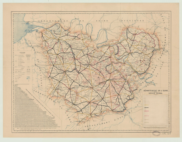 Carte du département de l'Eure. Service vicinal. Indication des travaux prévus en 1934
