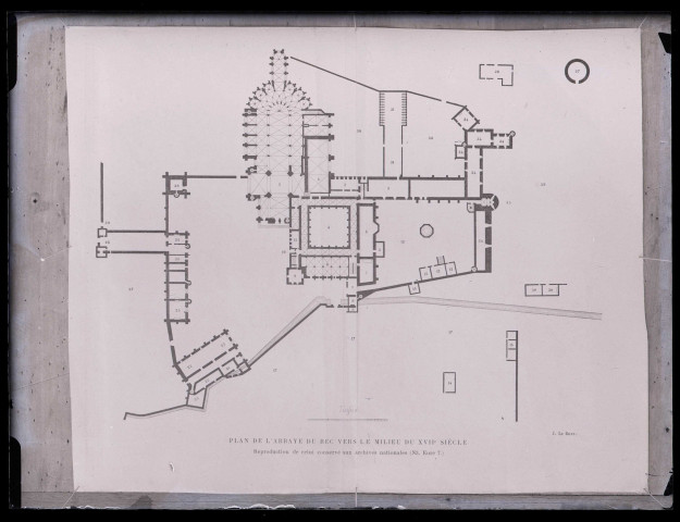 Abbaye de Bec-Hellouin (Eure), plan de l'abbatiale vers le milieu du XVIIème siècle.