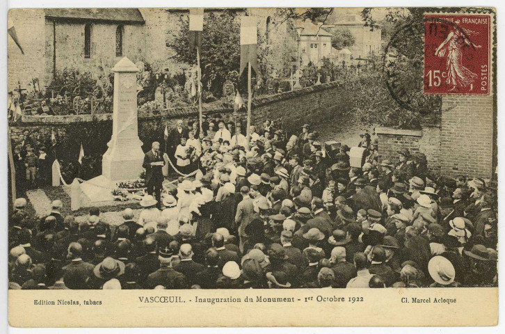 Vascoeuil. Inauguration du Monument - Ier Octobre 1922.