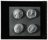 Monnaies d'Athènes (Grèce), tête d'Athéna et chouette.