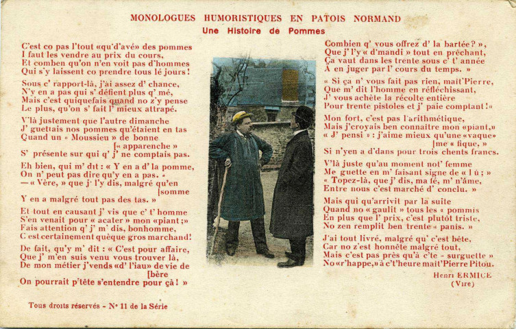 Divers. Monologue humoristiques en patois normand. - Une Histoire de Pommes.
