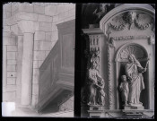 Église de Beuzeville (Eure), autel, statue de Saint-Joseph. Église de Fiquefleur-Équainville (Eure), colonnes.
