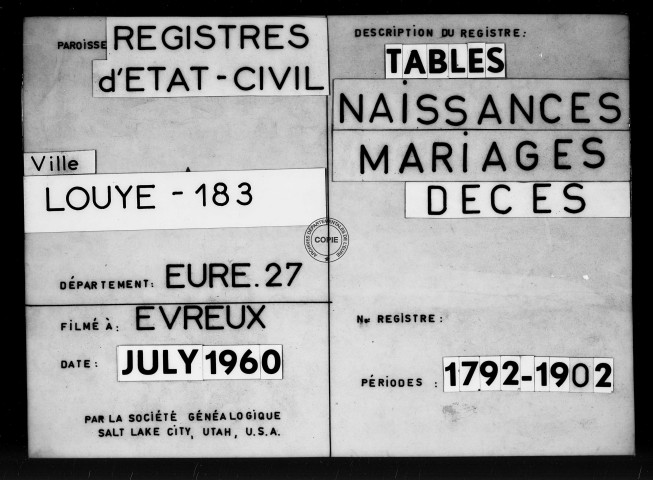 Tables (1792-1902)