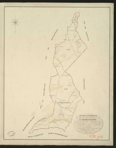 Chapelle-Bayvel (La). Tableau d'assemblage du Plan Parcellaire de la Commune de La Chapelle-Bayvel _ Canton de Cormeilles - Pont-Audemer - Eure _ Terminé sur le terrain le 1826, sous l'administration de M. Le Vicomte Raymond Delaitre, Préfet - M. Tolmer de Valcourt, Maire et sous la direction de M. Hurtrelle, Directeur des Contributions directes. _ M. Hautier, Géomètre en Chef. _ Par M. Lefebvre, Géomètre de 1re classe