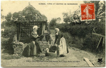 Divers. Scènes, Types et Coiffes de Normandie. - Une Fermière et sa Fille auprès d'un vieux Puits normand.