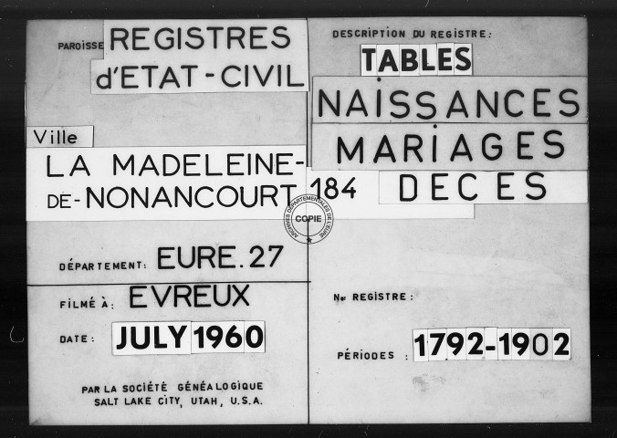 Tables (1792-1902)