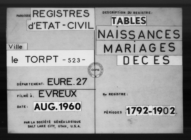 Tables (1792-1902)