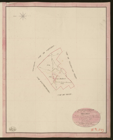 Thilliers-en-Vexin (Les). Tableau d'assemblage du Plan Parcellaire de la Commune du Thilliers. _ Canton d'Etrépagny - Andelys - Eure. _ Terminé sur le terrain le 30 septembre 1849, sous l'administration de M. Vallon, Préfet - M. Defontenay, Maire et sous la direction de M. Chauveau, Directeur des Contributions directes. _ M. Le Fébure, Géomètre en Chef. _ Par M. Lefebvre, Géomètre de 1re classe