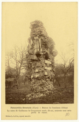 Fatouville-Grestain. Ruines de l'ancienne Abbaye - La Mère Guillaume le Conquérant serait enterrée, dit-on, sous cette partie de ruines.