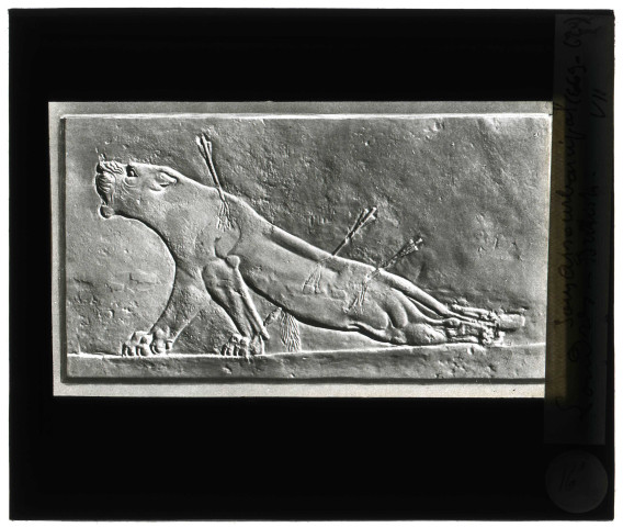 British Museum de Londres (Angleterre), stèle de la Lionne blessée du palais du roi Assurbanipal à Ninive (Assyrie).