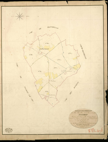 Nuisement (Le). Tableau d'assemblage _ du Plan Parcellaire de la Commune de Nuisement _ Canton de Damville - Evreux - Eure. _ Terminé sur le Terrain le 25 Aout 1839 , sous l'administration de M. de Monicault, Préfet _ M. Langlois, Maire _ sous la Direction de M. Garnier, Directeur des Contributions directes _ M. Le Fébure, Géomètre en Chef. _ Par M. Piedevant, Géomètre de 1re classe.