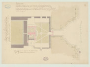 Aubevoye _Chartreuse de Bourbon-lès-Gaillon. _ "Plan général avec projet pour que la porte d'entrée se trouve en face et au milieu du portail de l'église. Les parties marquées en rouge marquent le projet et le noir ce qui est fait".