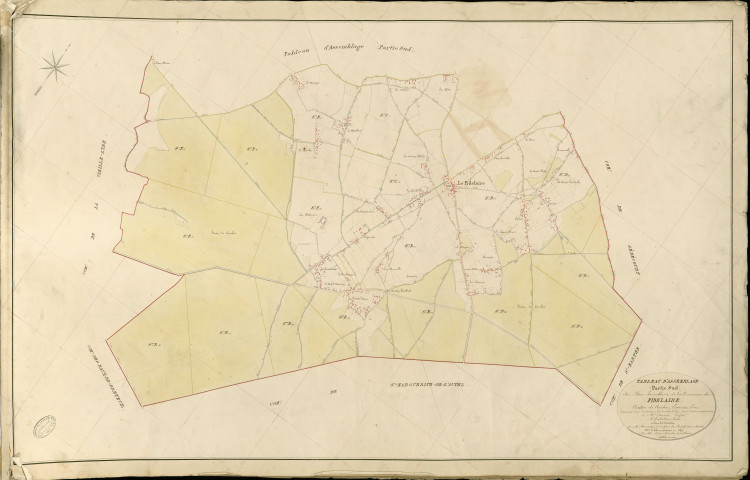 Tableau d'assemblage _ (Partie Nord) _ du Plan Parcellaire de la Commune de Fidelaire _ Canton de Conches - Evreux - Eure. _ Terminé sur le Terrain le 20 Avril 1855 , sous l'administration de M. Janvier, Préfet _ M. Guillebout, Maire _ sous la Direction de M. Masson, Directeur des Contributions directes _ M. Lefébure, Géomètre en Chef. _ Par M. Pizier, Géomètre de 1re classe.. Tableau d'assemblage _ (Partie Sud) _ du Plan Parcellaire de la Commune de Fidelaire _ Canton de Conches - Evreux - Eure. _ Terminé sur le Terrain le 20 Avril 1855 , sous l'administration de M. Janvier, Préfet _ M. Guillebout, Maire _ sous la Direction de M. Masson, Directeur des Contributions directes _ M. Lefébure, Géomètre en Chef. _ Par M. Pizier, Géomètre de 1re classe.