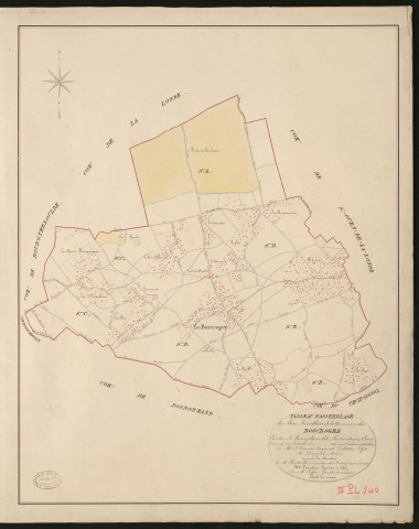 Bosc-Roger-en-Roumois (Le). Tableau d'assemblage _ du Plan Parcellaire de la Commune de Boscroger _ Canton de Bourgtheroulde - Pontaudemer - Eure. _ Terminé sur le terrain en 1828, sous l'administration de M.le Vicomte Raymond Delaitre, Préfet _ M. de Dupont, maire _ en sous la Direction de M. Hurtrelle, Directeur des Contributions directes. _ M. Hautier, Géomètre en Chef. _ Par M. Caffin, Géomètre de 1re classe.