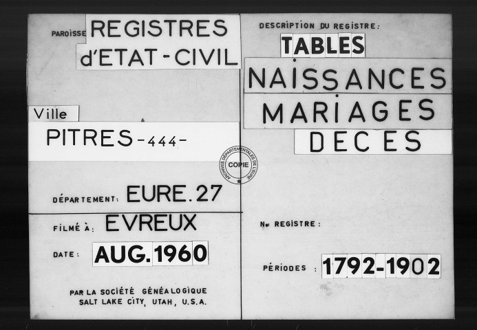 Tables (1792-1902)