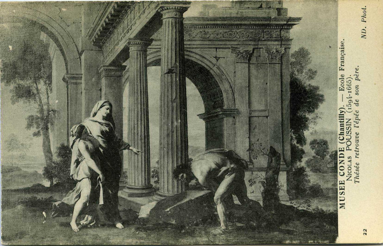 Andelys (Les). Musée Condé (Chantilly). - Ecole Française. Nicolas Poussin (1594-1665). Thésée retrouve l'épée de son père.