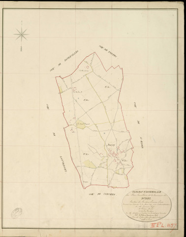 Burey. Tableau d'assemblage _ du Plan Parcellaire de la Commune de Burey _ Canton de Conches - Evreux - Eure. _ Terminé sur le Terrain le 31 Mars 1854 , sous l'administration de M. Janvier, Préfet _ M. Chéron, Maire _ sous la Direction de M. Masson, Directeur des Contributions directes _ M. Le Fébure, Géomètre en Chef. _ Par M. Lefebure Désiré, Géomètre de 1re classe.