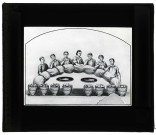 Dessin "La Table aux sept convives" aux catacombes de Saint-Calixte à Rome (Italie).