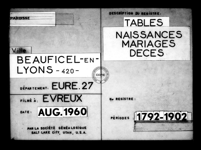 Tables (1792-1902)