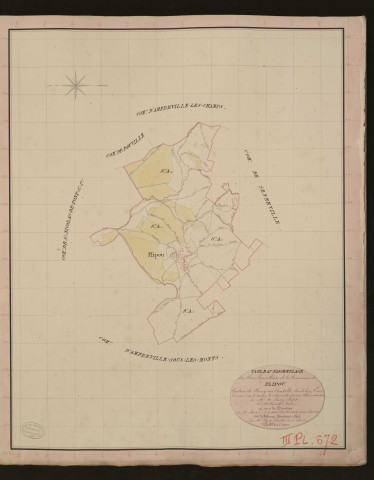Flipou. Tableau d'assemblage du Plan Parcellaire de la Commune de Flipou. _ Canton de Fleury-sur-Andelle - Andelys - Eure. _ Terminé sur le terrain le 5 novembre 1838, sous l'administration de M. A. Passy, Préfet - M. Milliard, Maire et sous la direction de M. Marel, Directeur des Contributions directes. _ M. Le Fébure, Géomètre en Chef. _ Par M. Pizier, Géomètre de 1re classe