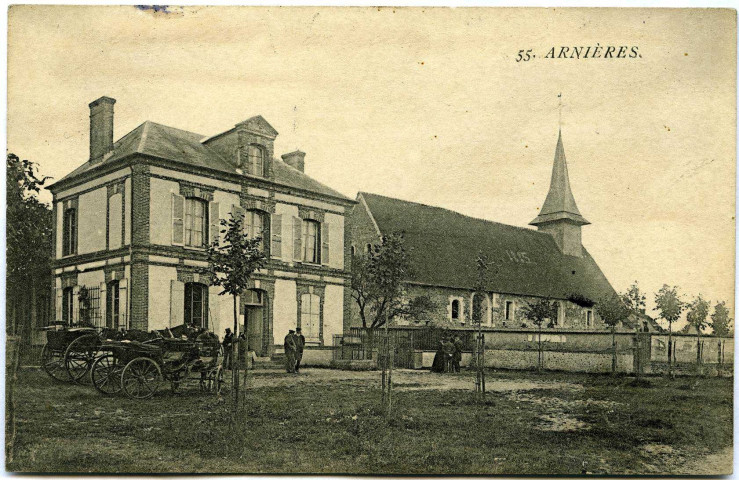 Arnières-sur-Iton. L'Église et la Place.
