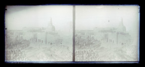 Vue générale de la mosquée de Gaza (Palestine) en ruines.