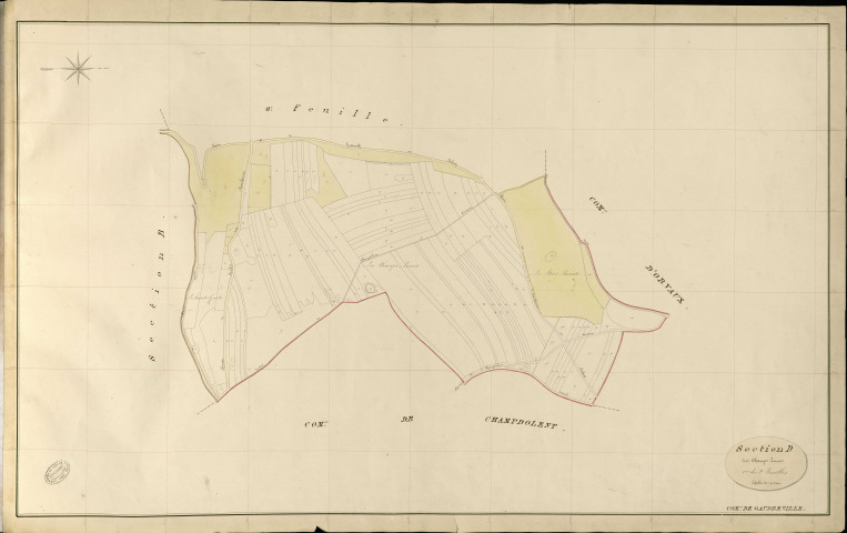 Gaudreville-la-Rivière. Section D _ des Champs Louvis _ 1re de 2 Feuilles