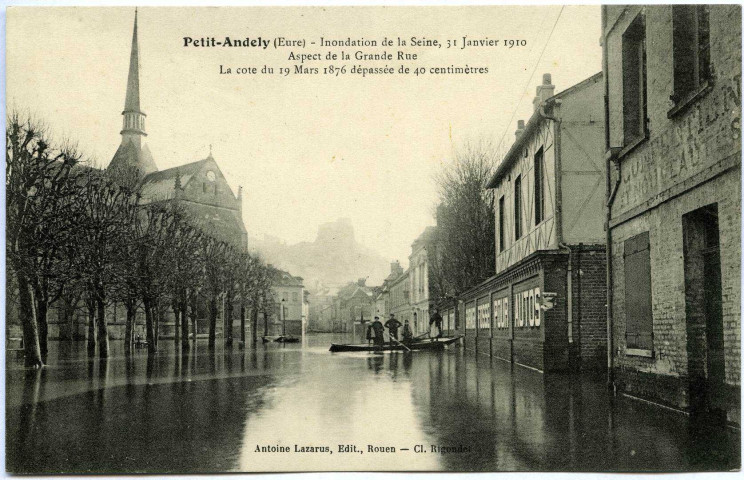 Andelys (Les). Petit Andely - Inondation de la Seine 31 Janvier 1910 Aspect de la Grande rue.