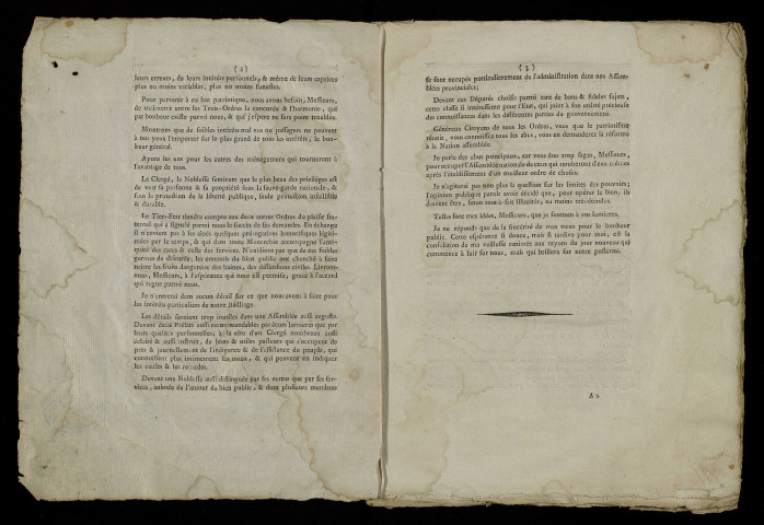 Procès-verbal imprimé, avec discours du bailli, pouvoirs et cahier en deux exemplaires dont un incomplet.