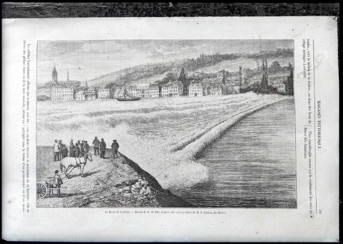 Dessin de A. de Bar, d'après une photographie de M. A. Caccia du Havre représentant « la barre de la Seine » à Caudebec-en-Caux (Seine-Maritime).