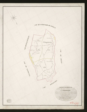 Saint-Symphorien. Tableau d'assemblage _ du Plan Parcellaire de la Commune de Saint Symphorien _ Canton de Pontaudemer - Pontaudemer - Eure. _ Terminé sur le Terrain le 25 mai 1832, sous l'administration de M. A Passy, Préfet _ M. Lecasble, Maire _ sous la Direction de M.Marel, Directeur des Contributions directes _ M. Le Fébure, Géomètre en Chef. _ Par M.Letailleur, Géomètre de 1re classe.
