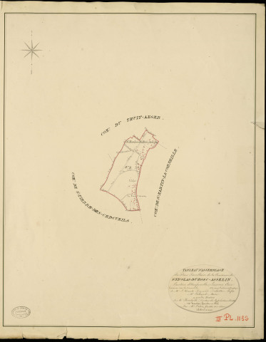 Saint-Nicolas-du-Bosc-Asselin. Tableau d'assemblage _ du Plan Parcellaire de la Commune de St Nicolas-du-Bosc-Asselin _ Canton d'Amfreville - Louviers - Eure. _ Terminé sur le Terrain en 1828 , sous l'administration de M. Le Vicomte Raymond Delaître , Préfet _ M. Fossard, Maire _ sous la Direction de M.Hurtrelle, Directeur des Contributions directes _ M. Hautier, Géomètre en Chef. _ Par M. Folin, Géomètre de 1re classe.