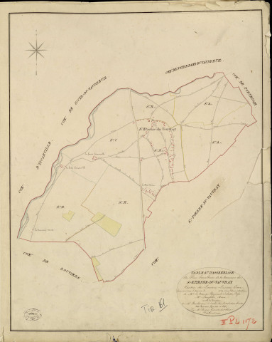 Saint-Etienne-du-Vauvray. Tableau d'assemblage _ du Plan Parcellaire de la Commune de St Etienne du Vauvray _ Canton de Louviers - Louviers - Eure. _ Terminé sur le Terrain en 1823, sous l'administration de M. Le Vicomte Raymond Delaitre, Préfet _ M. Langlois, Maire _ et sous la Direction de M. Boullenger, Directeur des Contributions directes _ M. Hautier, Géomètre en Chef. _ Par M. Roger, Géomètre de 1re classe.