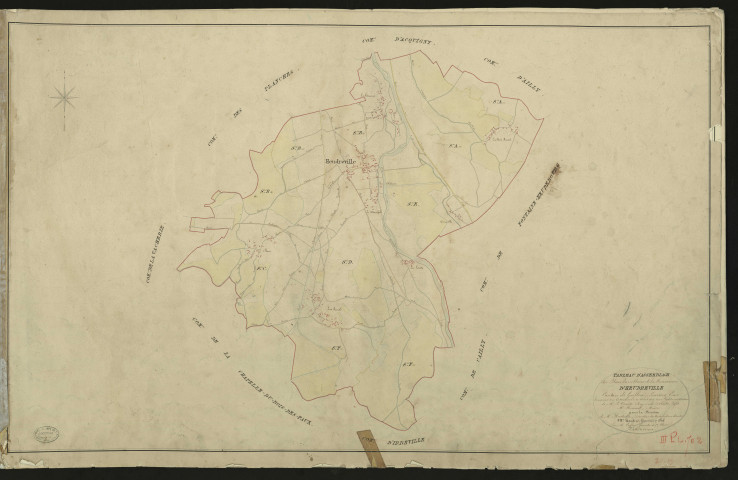 Heudreville-sur-Eure. Tableau d'assemblage du Plan Parcellaire de la Commune d'Heudreville _ Canton de Gaillon - Louviers - Eure. _ Terminé sur le terrain le 20 août 1829, sous l'administration de M. Le Vicomte Raymond Delaitre, Préfet - M. Hersent, Maire et sous la direction de M. Hurtrelle, Directeur des Contributions directes. _ M. Hautier, Géomètre en Chef. _ Par M. Caffin, Géomètre de 1re classe