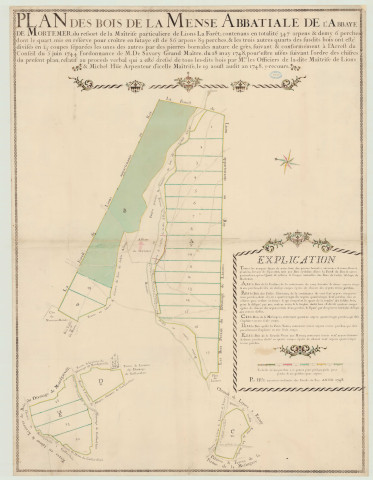 Gaillarbois – Mesnil-Verclives – Lisors - "Plan teinté de la mense abbatiale de l'abbaye de Mortemer, pâtures et terre de la ferme de la Mésangère et terres et lisières de Gaillarbois". *
