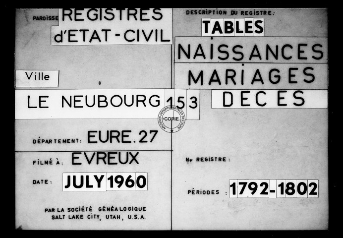 Tables (1792-1902)