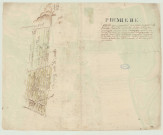Bouafles - Atlas des plans terriers de la paroisse. *, Cahier (dérelié) de 22 pages comprenant 10 plans parcellaires avec le nom des tenanciers, les numéros de parcelles et les superficies (extrait de H 1306 Abbaye de Saint-Léger de Préaux). Le titre est au recto, le plan au verso, reliure parchemin conservée.