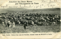 TAZA - Halte d'un convoi d'Arabas, faisant route de M'COUN à TAZA