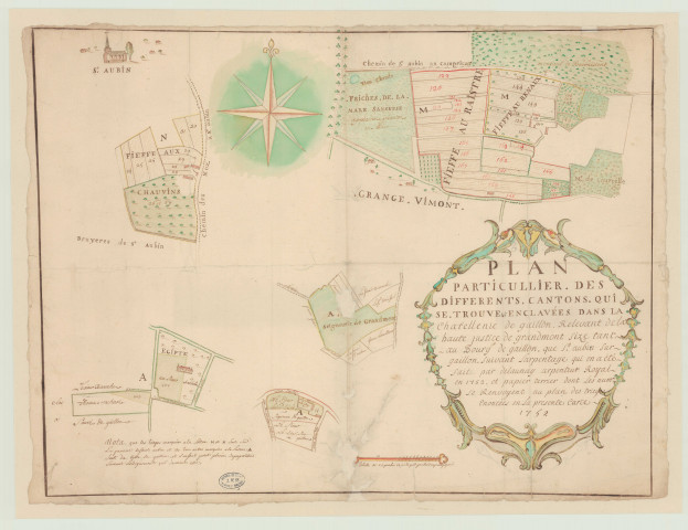 Gaillon - 1- "Plan particulier des différents cantons qui se trouvent enclavés dans la châtellenie de Gaillon…". * 2- "Plan de la Prieuré de Grammont-lès-Gaillon". *