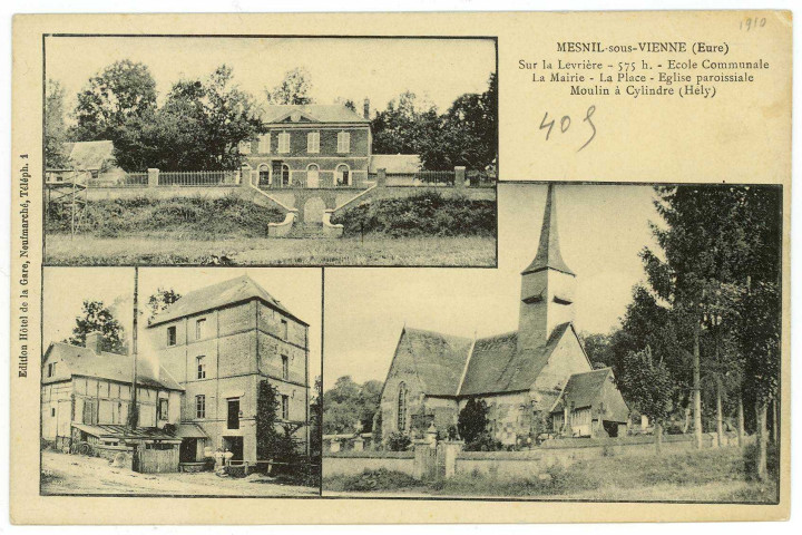 Mesnil-sous-Vienne. Sur la Levrière - 575 h. - Ecole communale - La Mairie - La Place - Eglise paroissiale - Moulin à Cylindre (Hély).