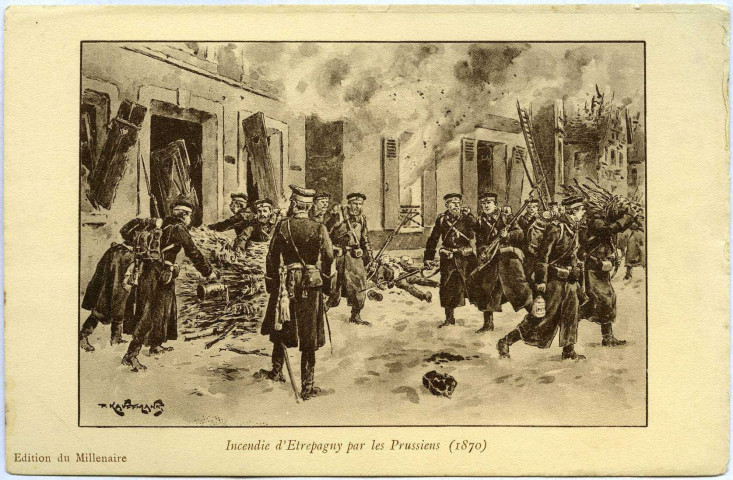 Etrépagny. Incendie d'Etrepagny par les Prussiens en 1870.