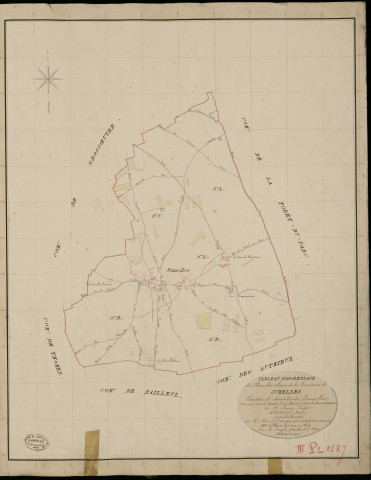 Jumelles. Tableau d'assemblage _ du Plan Parcellaire de la Commune de Jumelles _ Canton de Saint André - Evreux - Eure. _ Terminé sur le Terrain le 29 Mai 1837, sous l'administration de M. Passy, Préfet _ M. Couturier, Maire _ et sous la Direction de M. Marel, Directeur des Contributions directes _ M. Le Fébure, Géomètre en Chef. _ Par M. Lenglet, Géomètre de 1re classe.