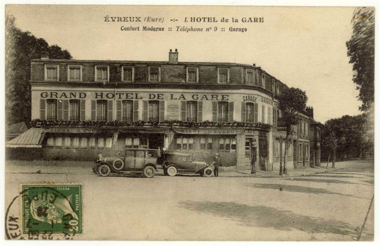 Evreux-Ville. L'Hôtel de la Gare-Confort Moderne-Téléphone N°9 - Garage.