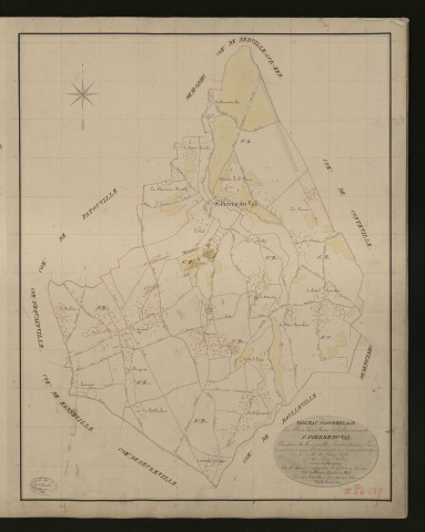 Saint-Pierre-du-Val. Tableau d'assemblage _ du Plan Parcellaire de la Commune de Saint-Pierre-du-Val _ Canton de Beuzeville - Pontaudemer - Eure. _ Terminé sur le terrain le 31 décembre 1833, sous l'administration de M. A Passy, Préfet _ M. Leroy, maire _ en sous la Direction de M. Marel, Directeur des Contributions directes. _ M. Le Fébure, Géomètre en Chef. _ Par M. Letailleur, Géomètre de 1re classe.