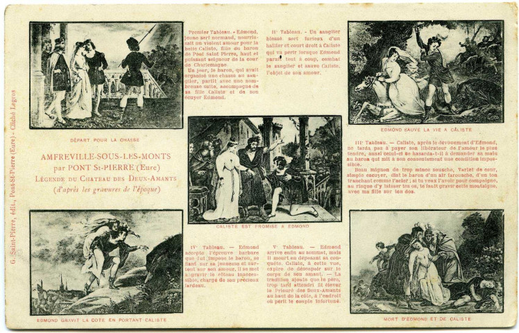 Amfreville-sous-les-Monts. Amfreville-sous-les-Monts par Pont-St-Pierre (Eure). - Légende du Château des Deux-Amants (d'après les gravures de l'époque).