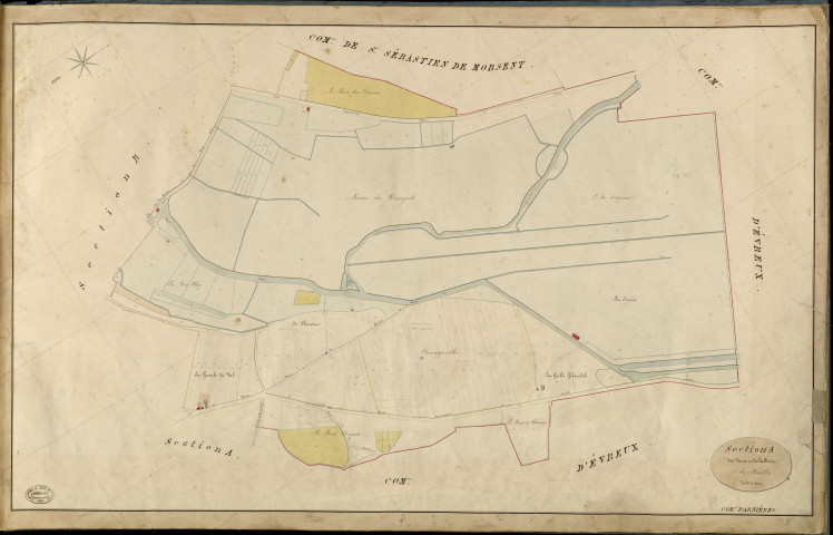 Arnières-sur-Iton. Section A _ des Vaux et de la Forêt _ 1re de 7 Feuilles